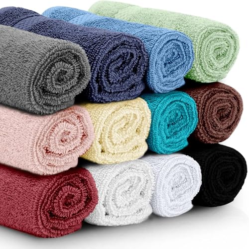 White Classic Luxury Cotton Washcloths 13x13 Inch - 650 GSM Turkish Cotton | Hotel, Spa, Bathroom Face Towel | 12 Pack, Multicolor - color: 15: Multicolor