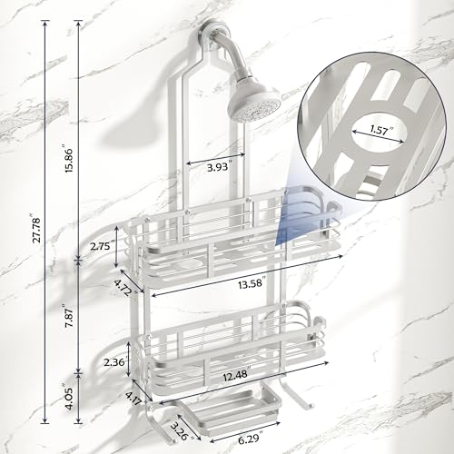 Shower Caddy Hanging, Never Rust Aluminum Shower Organizer, Over Showerhead No Drilling Shower Racks, with Soap Holder Multi Hooks Bathroom Storage for Shampoo Sponge,Silvery - color: Silvery