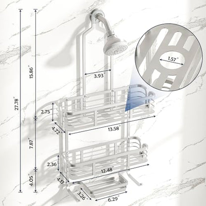 Shower Caddy Hanging, Never Rust Aluminum Shower Organizer, Over Showerhead No Drilling Shower Racks, with Soap Holder Multi Hooks Bathroom Storage for Shampoo Sponge,Silvery - color: Silvery
