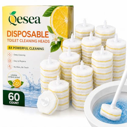 Toilet Wand Refills 60 Count Lemon Scent – Disposable Toilet Bowl Cleaner Brush Heads with Fresh Citrus Fragrance, Fits Most Standard Toilet Wand Handles, Hygienic No-Touch Cleaning Sponge Pads - size: 1 Count (Pack of 60)