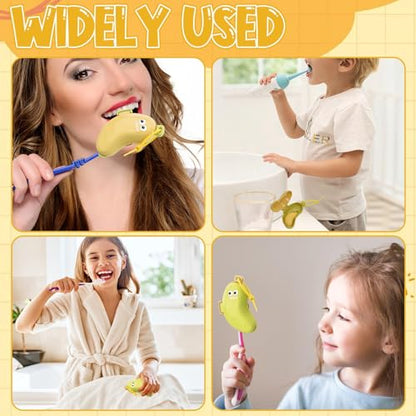 CANIPHA 4Pcs Banana Toothbrush Set Includes Yellow Cyan, Portable Banana Toothbrush Holder with Toothpaste Dispenser, Home Goods Suitable for Home Use or Travel