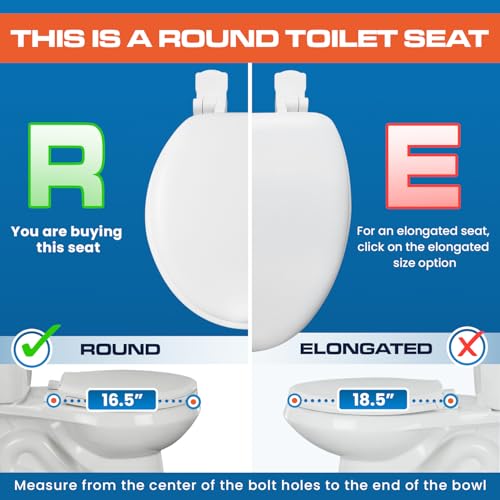 Plexon Soft Cushioned Toilet Seat, Round, White, Slow-Close Lid & Seat, Quick-Release Hinge, Easy To Clean & Change - color: White, size: Round