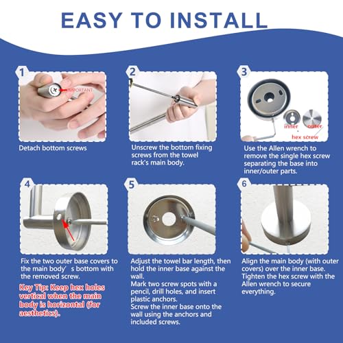 2 Pack Adjustable Towel Bar, HOMOTEK Economic Bathroom Towel Holder Rod from 12 Inch to 22 Inch Single Towel Racks, Wall Mount Towel Rail, Towel Hanger Hook for Kitchen(Brushed Stainless Steel) - color: Economical-brushed Stainless Steel, size: 2 Pack