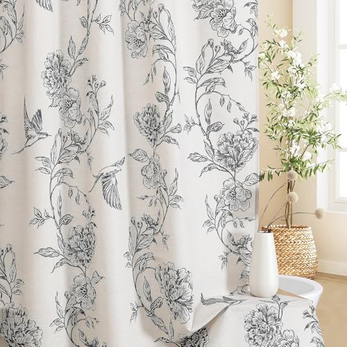 MitoVilla Long Black Cotton Shower Curtain for Bathroom,72 x 78 | Long BoHo Cottagecore Hummingbird Spring Shower Curtains, Modern Farmhouse Country Floral Bathroom Décor, 72 x 78 - color: Black, size: 72"W x 78"L (Pack of 1)