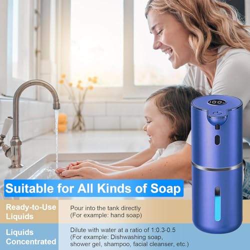 OHIFAST Automatic Liquid Soap Dispenser Touchless, USB Rechargeable Smart Hand Soap Dispenser, 6-Level Adjustable, 12.8oz/380mL Wall Mounted for Bathroom Kitchen Accessories Dish Soap-Blue - color: Blue, style: Liquid