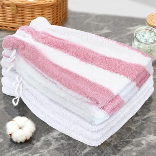 VOOVA & MOVAS Bath Mitts,Pink Stripe 6.3x8.3 in,European Style with Loop | 100% Cotton, 6 Pack, Pink & White Stripe, Soft & Absorbent, No Fade, Ice Pack Pocket, Quick Dry, for Shower & Makeup Removal - color: Pink Stripe&white, size: 6PC Bath Mitts