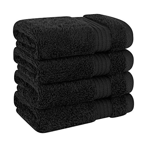 Cotton Paradise 100% Cotton Turkish Towel Set, Soft Absorbent Quick Dry, 4 Piece Washcloth Set, Coal Black - color: Coal Black, size: 13"x13"