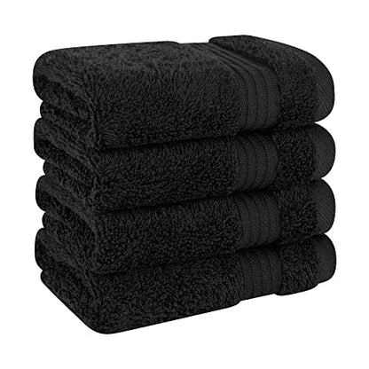 Cotton Paradise 100% Cotton Turkish Towel Set, Soft Absorbent Quick Dry, 4 Piece Washcloth Set, Coal Black - color: Coal Black, size: 13"x13"