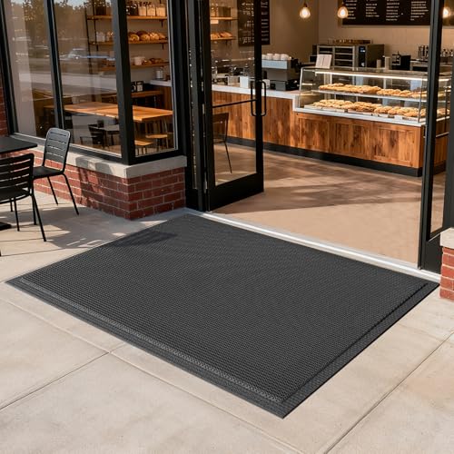 Front Door Mat 36''x59'', Drainage Heavy Duty Dirt Trapping Non-Slip Doormats, Outdoor Rubber Floor Mats, Restaurant Commercial Kitchen Industral Pool Entrance Bar Wet Area, Black - color: Black, size: 36''x59''