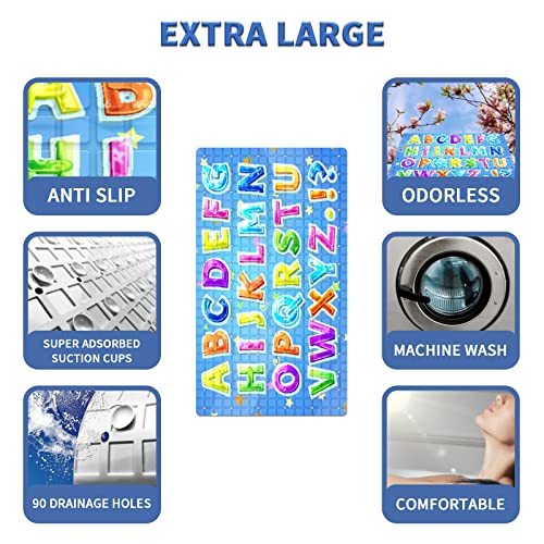 FCZ Bath Tub Mat Non Slip Shower Mat Educational Colorful Alphabet Table 26.8x15 inches Rectangular PVC Mat with Suction Cups Drain Holes Machine Washable - color: Educational Colorful Alphabet Table