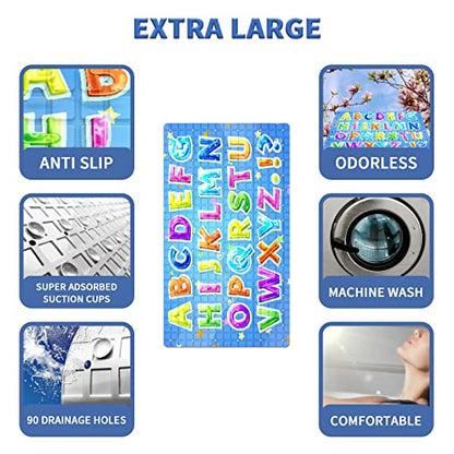 FCZ Bath Tub Mat Non Slip Shower Mat Educational Colorful Alphabet Table 26.8x15 inches Rectangular PVC Mat with Suction Cups Drain Holes Machine Washable - color: Educational Colorful Alphabet Table