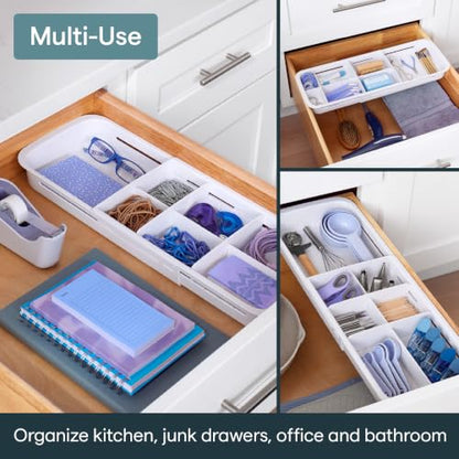 YouCopia DrawerFit Sliding Drawer Tray with Adjustable Dividers, Expandable Kitchen Storage Organizer, Speckled White - style: Tray