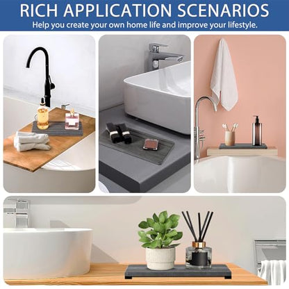 2PCS Water Absorbing Stone Tray, Quick Drying Diatomite Stone Sink Tray, Water Absorbent Diatomite Coasters for Kitchen Sink, Bathroom Counter Hand Soap Dish Toothbrush Holders - color: 2pcs 21×10cm Dark Gray Stripe