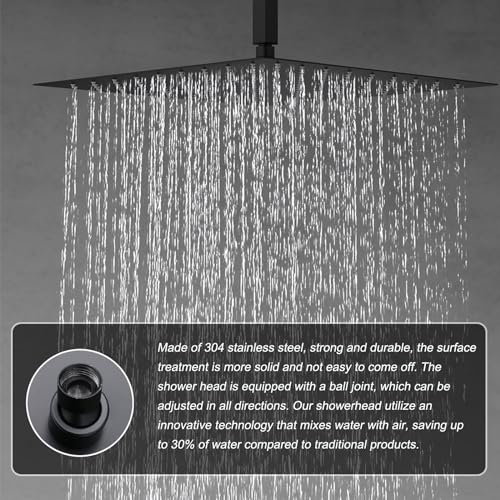 Matte Black Shower System Tempreature Display Shower Fuacet Set | 12 inch and 8 inch Full Body Shower Head, with 6 PCS Body Jet and Handheld Spray - color: Black, size: 12+8 inch