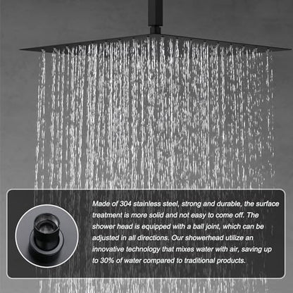 Matte Black Shower System Tempreature Display Shower Fuacet Set | 12 inch and 8 inch Full Body Shower Head, with 6 PCS Body Jet and Handheld Spray - color: Black, size: 12+8 inch