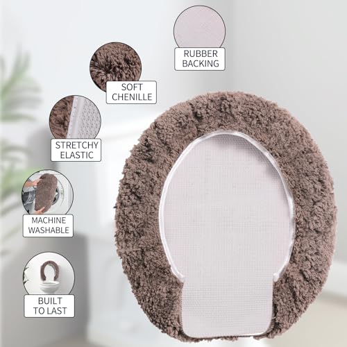 Soft Microfiber Toilet Lid Cover 17.5" x 15" Machine Washable | Solid Toilet Seat Cover Adjustable Rubber Backing Fits Most 16 -17.5" L x 14-16" W Round Oblong and Elongated Toilet Seat - color: Coffee