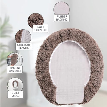 Soft Microfiber Toilet Lid Cover 17.5" x 15" Machine Washable | Solid Toilet Seat Cover Adjustable Rubber Backing Fits Most 16 -17.5" L x 14-16" W Round Oblong and Elongated Toilet Seat - color: Coffee