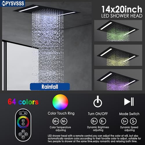 Thermostatic Shower System with 14x20 Inch Ceiling Mount LED Head & 6 Inch Wall Head and Handheld Shower 4 Function Vale with body jets, Oil Rubbed Bronz - color: Oil Rubbed Bronz, style: 14x20 led+6 jets