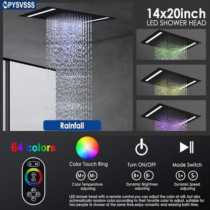 Thermostatic Shower System with 14x20 Inch Ceiling Mount LED Head & 6 Inch Wall Head and Handheld Shower 4 Function Vale with body jets, Oil Rubbed Bronz - color: Oil Rubbed Bronz, style: 14x20 led+6 jets