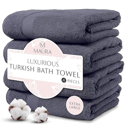 MAURA Indigo Blue Extra Large Turkish Cotton Luxury Bath Towels Set of 4. Ultra-Soft, Thick & Plush Towels for Bathroom - Denim Blue - color: Denim Blue, size: Bath Towel (4-Pack)