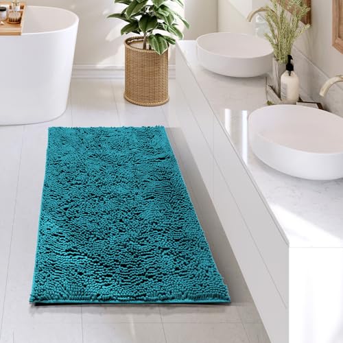 Hearth & Harbor Bathroom Rugs, Chenille Bath Mat - Machine Washable Bath Mats for Bathroom Non-Slip Backing Rubber, Quick Dry Bathroom Mat - Teal 24x36 - color: Teal, style: 24 x 36