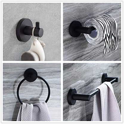4-Piece Bathroom Hardware Set Black Wall Mounted, Robe Hook, Wall Toilet Paper Holder, Towel Ring, Adjustable Towel Bar(18’’-24’’),Bathroom Accessories Black Painted - size: 4 PCS