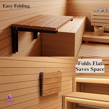 Folding Natural Color Solid Teak Wood Shower Seat, Foldable Shower Bench, Wall Mounted Folding Wooden Shower Stool, Inside Shower Handmade Fold Down Bath Seat