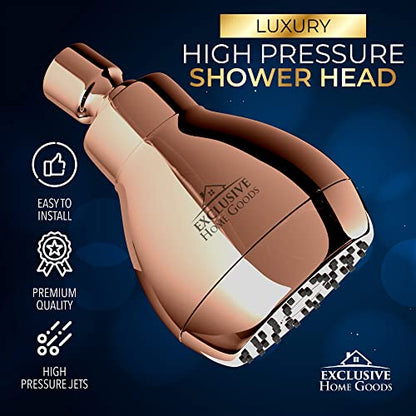High Pressure Shower Head - Powerful Deluxe Bathroom Showerhead with Strong Spray Stream and Small Silicone Nozzles - Universal Fit Works with High and Low Water Flow Showers 1.8 GPM - Rose Gold - color: Rose Gold, size: 1.8 GPM