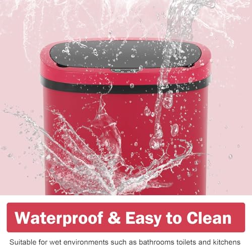 13 Gallon Kitchen Trash Can with Lid - 50L Sensor Automatic Garbage Bin for Kitchen, Office, Bedroom, Living Room - Touchless Wastebasket, Odor-Control, Beautiful Design (Red) - color: Red, style: 1 pack
