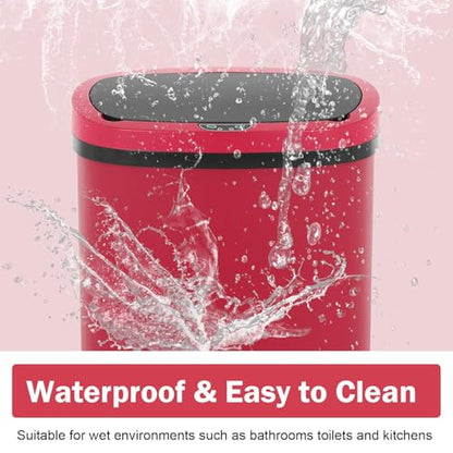 13 Gallon Kitchen Trash Can with Lid - 50L Sensor Automatic Garbage Bin for Kitchen, Office, Bedroom, Living Room - Touchless Wastebasket, Odor-Control, Beautiful Design (Red) - color: Red, style: 1 pack