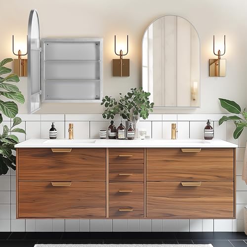SogesHome 3-Tier Medicine Cabinet with Shelf, Home Storage Bathroom Wall-Mounted & Recessed Mirror Cabinet for Bathroom, Bedroom, (Arched,Silver) - color: Silver