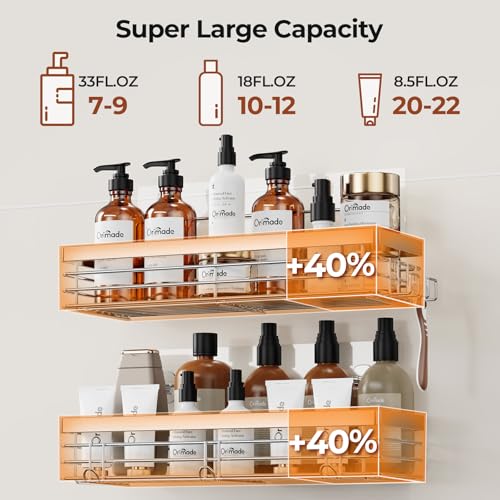 Orimade Adhesive Shower Caddy Soap Dish Holder Shelf with 5 Hooks Bathroom Organizer Basket Kitchen Storage Rack Wall Mounted No Drilling Stainless Steel - 3 Pack,Silver - color: Silver - 2 Pack with Soap Dish