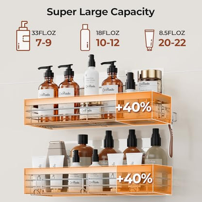 Orimade Adhesive Shower Caddy Soap Dish Holder Shelf with 5 Hooks Bathroom Organizer Basket Kitchen Storage Rack Wall Mounted No Drilling Stainless Steel - 3 Pack,Silver - color: Silver - 2 Pack with Soap Dish