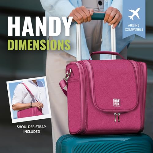 Extra Large Hanging Travel Toiletry Bag for Women and Men, Makeup Bag - color: (X-Large) Cerise Pink - Gray Interior