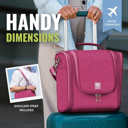 Extra Large Hanging Travel Toiletry Bag for Women and Men, Makeup Bag - color: (X-Large) Cerise Pink - Gray Interior