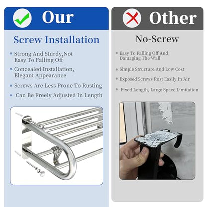 Alise Adjustable 16-28 Inches Double Towel Rack for Bathroom,Chrome | Wall Mount Double Towel Racks,SUS304 Stainless Steel Towel Holder,Retractable Towel Shelf with 2 Towel Bars 4 Movable Hooks