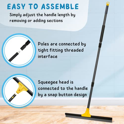 Floor Squeegee for Concrete and Tile Cleaning, 24'' Rubber Wiper Broom, Large Heavy Duty Water Scraper with 60'' Long Handle for Garage, Deck, Bathroom, Shower Glass, Window - size: 24in