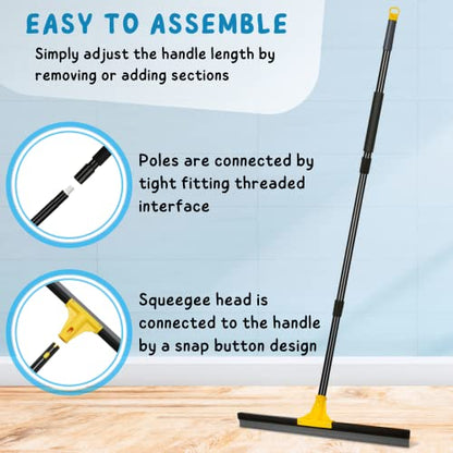 Floor Squeegee for Concrete and Tile Cleaning, 24'' Rubber Wiper Broom, Large Heavy Duty Water Scraper with 60'' Long Handle for Garage, Deck, Bathroom, Shower Glass, Window - size: 24in