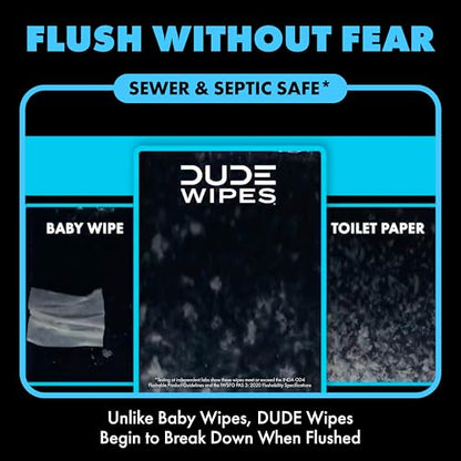 DUDE Wipes Unscented Adult Flushable Wet Wipes, Sensitive Skin, 288 Count | 6 packs of 48 extra large flushable butt wipes. Hypoallergenic plastic-free wipes. 99% water, vitamin E, aloe. Septic safe. - size: 48 Count (Pack of 6)