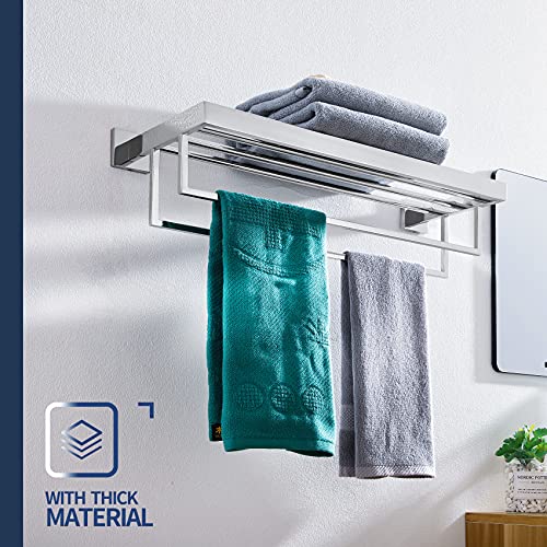 KOKOSIRI 24'' Bathroom Towel Shelf Chrome Towel Rack with Two Bath Towel Bars SUS304 Stainless Steel Wall Mounted, Polished Finish, B6003CH - color: Polished Chrome, size: 24-Inch