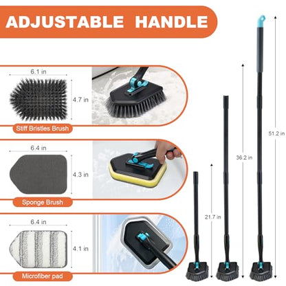 Long Handled Scrub Brush for Shower,3-in-1 Cleaning Brushes with 3 Different Function Cleaning Heads Brush for Shower Cleaning Bathroom Kitchen Walls Tub Tile (Black) - color: Black