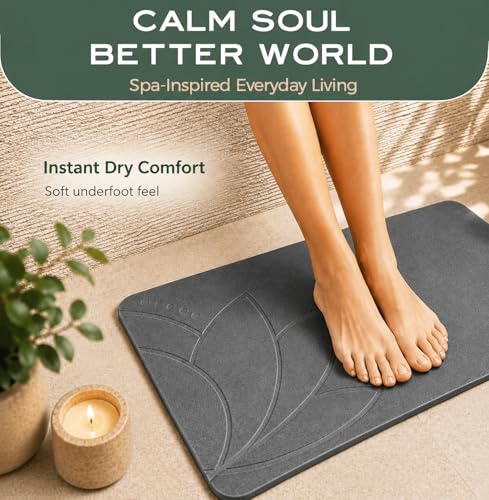 Stone Bath Mat, Diatomaceous Earth, Quick Dry - East Lotus | Non-Slip, Stone Bath Mats for Bathroom, Diatomite, 23.6"x15.4", Luxury Bath Mat - color: East Lotus