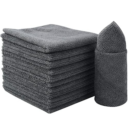 Microfiber Cleaning Cloth Kitchen Dish Cloths 12x12in 12 Pack Grey | Super Absorbent, Quick Dry, No Streak, Dish Rags, Glass Cloths - color: Grey