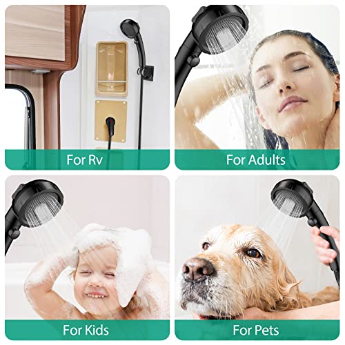 High Pressure Shower Head with Handheld, Black | On Off Shower for RV, Water Saving Shower Head with Stop Button and 3 Modes, Detachable RV Shower Head with Hose and Bracket - color: Black