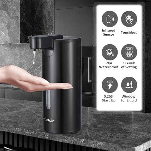 Automatic Soap Dispenser, Automatic Liquid Soap Dispenser Touchless, 12oz/340ml, 3-Level Adjustable, Battery Operated, Water-Resistant for Bathroom, Kitchen, and School, Clog-Free, Black - color: Black