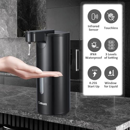 Automatic Soap Dispenser, Automatic Liquid Soap Dispenser Touchless, 12oz/340ml, 3-Level Adjustable, Battery Operated, Water-Resistant for Bathroom, Kitchen, and School, Clog-Free, Black - color: Black