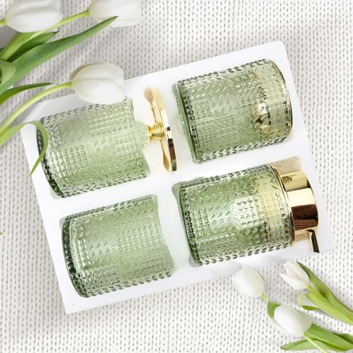 DASITON Bathroom Accessories Set,4Pcs Glass Bathroom Counter Set with Foaming Soap Dispenser,Toothbrush Holder,Bathroom Tumbler,Cotton Swab Jars, for Vanity Bathroom Decor (Green) D1102 - style: Green