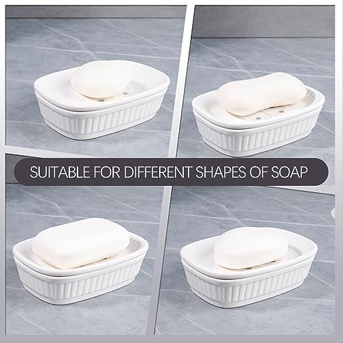 ANTIS'S HOME Ceramic Double Layer Self Draining White Soap Dish Bathroom Kitchen - color: White