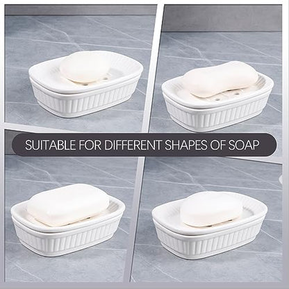 ANTIS'S HOME Ceramic Double Layer Self Draining White Soap Dish Bathroom Kitchen - color: White