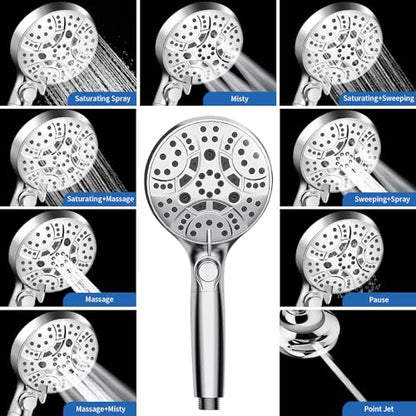RV Shower Head with Hose, Shower Head with Handheld, 10 Modes High Pressure Shower Heads for Home/RV/Camper/Travel Trailer, Handheld Shower Head Holder and Extra Long 5ft Stainless Steel Hose